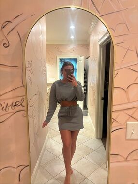 Mona B Gray Ribbed Knit Cropped Sweater & Mini Skirt Set